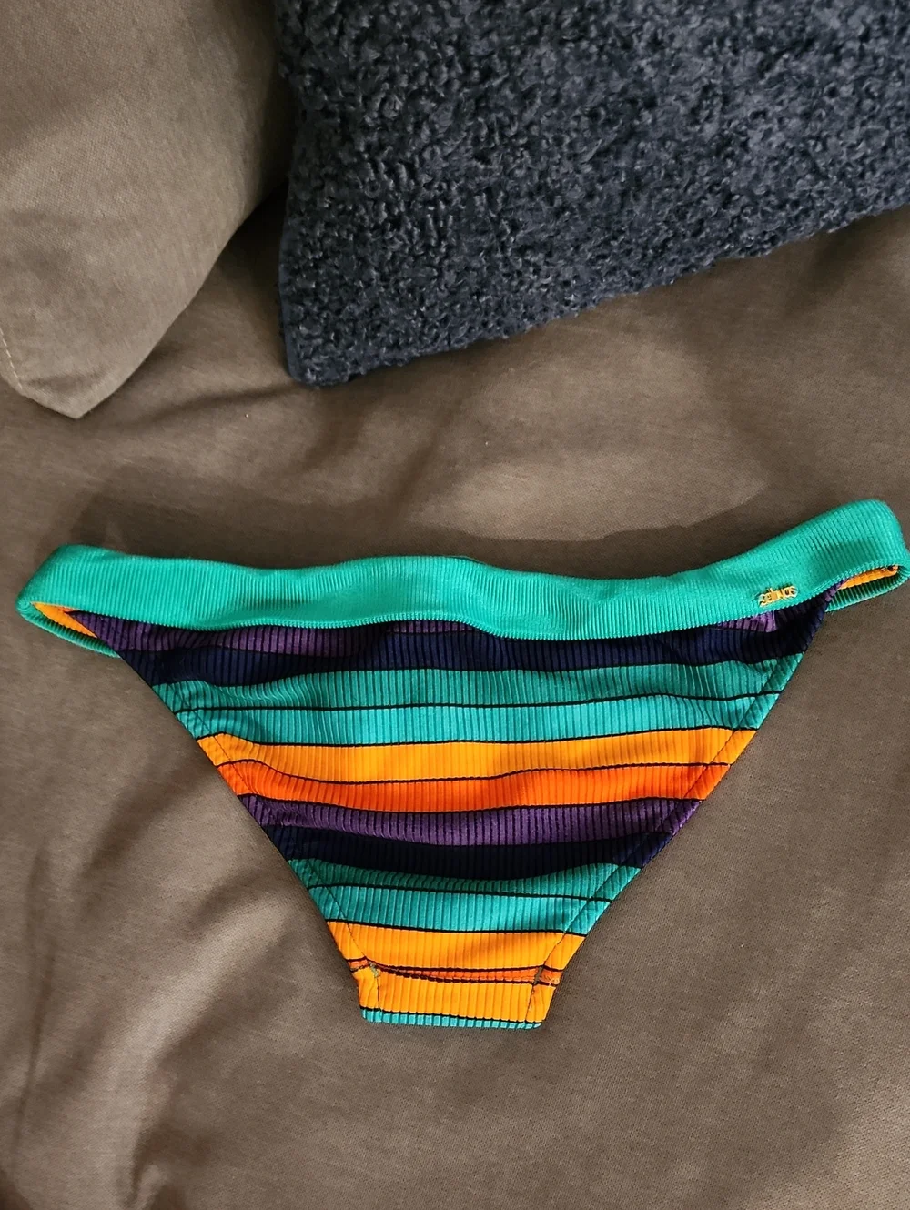 NEW! Salinas Green Striped Bikini Bottom with Colorful Accents Sz Large